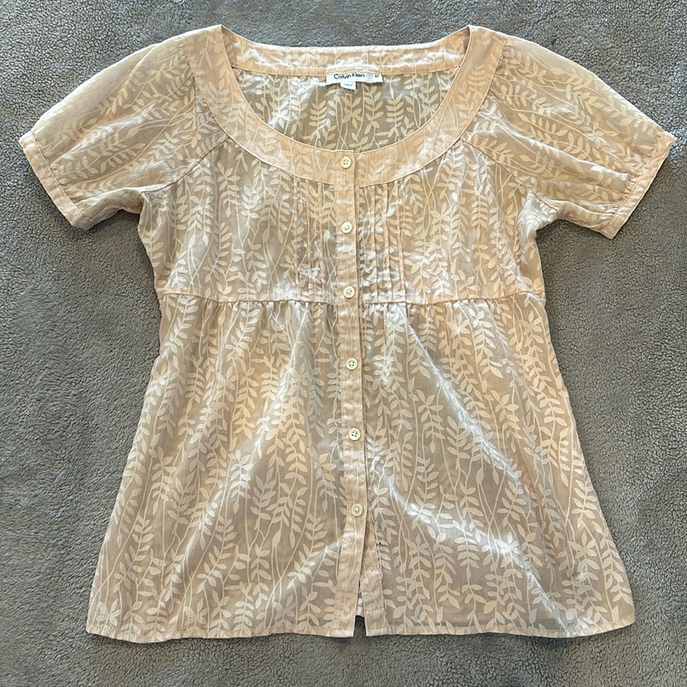 Calvin Klein Babydoll Button Up Top